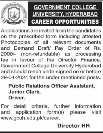 Government College University Hyderabad Jobs 2024